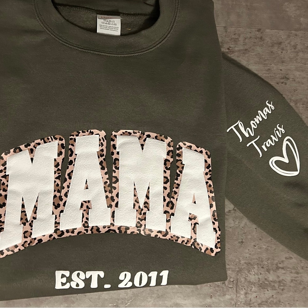 Custom MAMA puffy vinyl crewneck with leopard outline